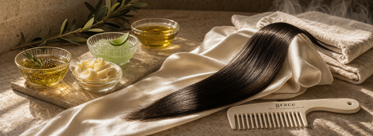 Grace hair straightening review showing smooth frizz-free shiny hair after formaldehyde-free treatment