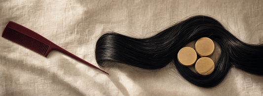 Glossy straight hair beside formaldehyde-free smoothing and hair care products