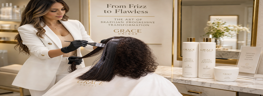 Model with smooth shiny hair after Brazilian progressive hair straightening treatment