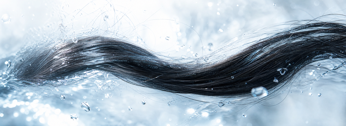 Glossy straight hair beside Grace Violet, Grace Unique, and hair treatment products