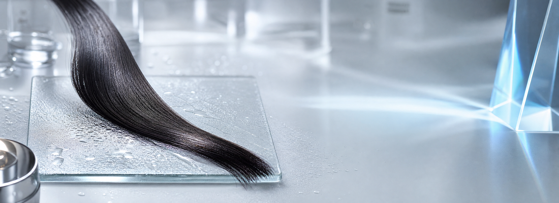 Glossy straight hair beside formaldehyde-free smoothing and caviar protein products