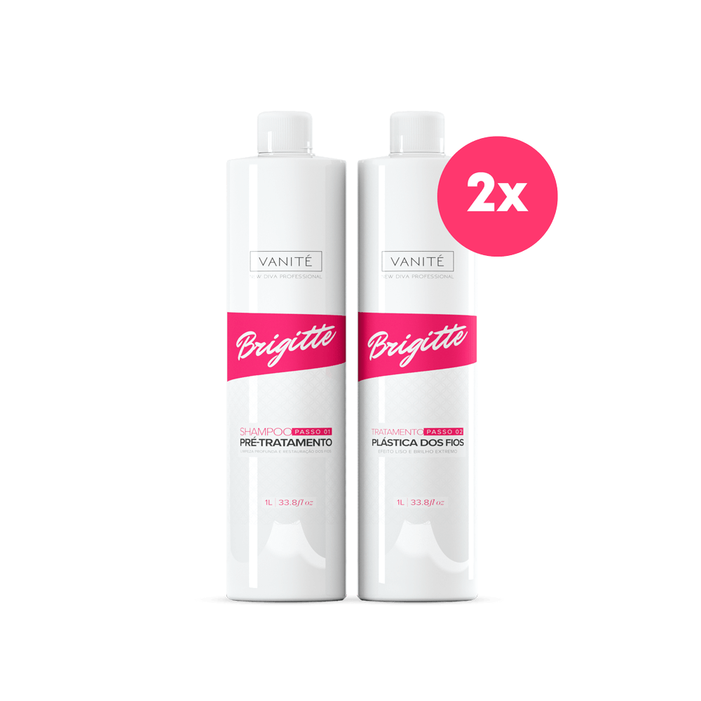 Kit - 2 units Brazilian Keratin Brigitte + 2 units Shampoo Brigitte | For All Hair Types | 1000ml (33.8 fl oz) - Make Beauty International