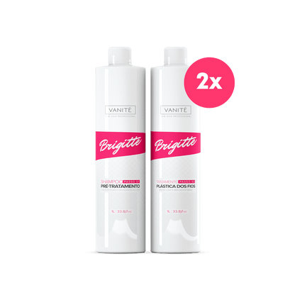 Kit - 2 units Brazilian Keratin Brigitte + 2 units Shampoo Brigitte | For All Hair Types | 1000ml (33.8 fl oz) - Make Beauty International