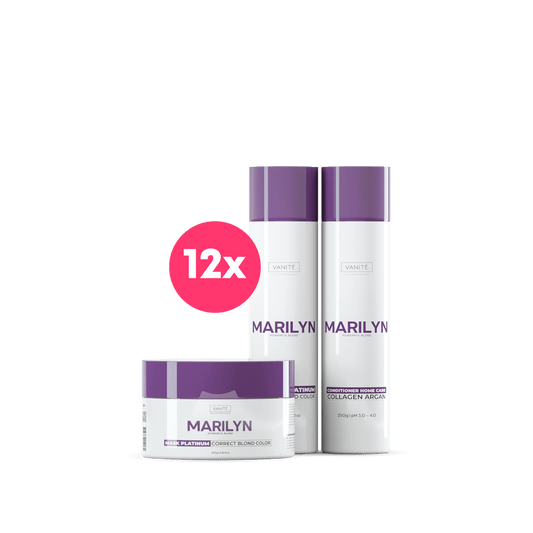 Kit - 12 units Home Care Marilyn | 12 Shampoos + 12 Conditioners + 12 Masks | For Blondes and Grays - Make Beauty International
